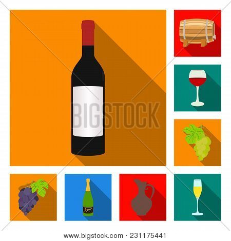 Wine Products Flat Icons In Set Collection For Design. Equipment And Production Of Wine Vector Symbo