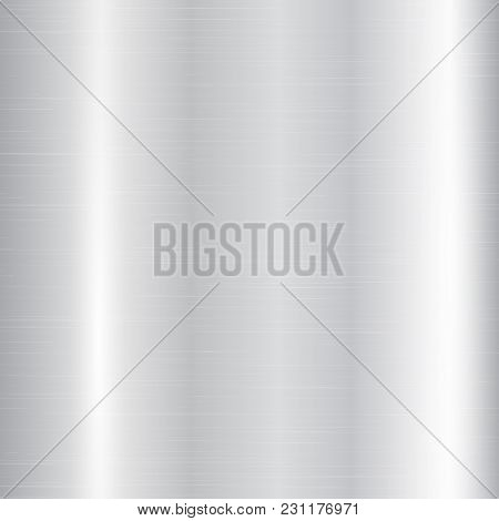 Metallic Texture Of Silvery Color With Stripes And Glare. Vector Illustration With Chrome Pattern