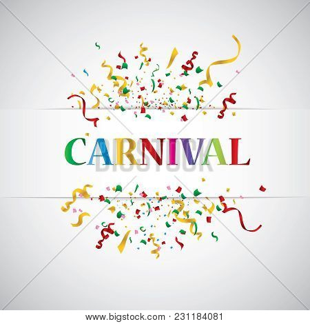 White Paper Banner, Colored Balloons And Colored Confetti. Vector File. Eps 10