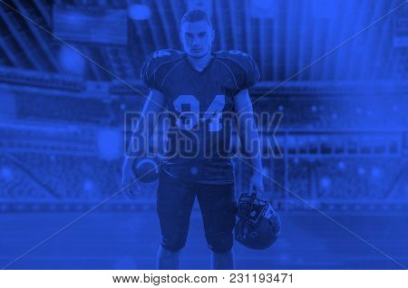 duo toned american football player in  arena at night with stadium lights
