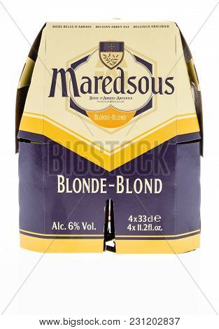 Winneconne, Wi - 27 February 2018:  A Package Of Maredsous Beer On An Isolated Background.