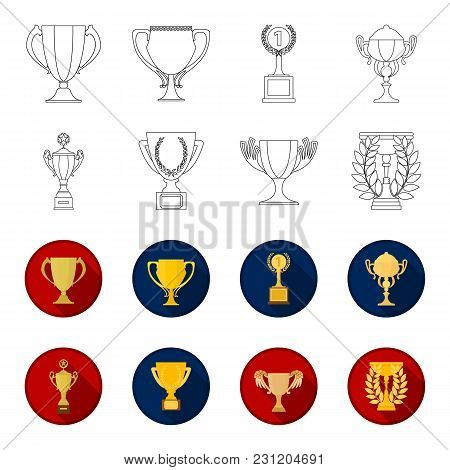 Gold Cup Outline, Flet Icons In Set Collection For Design. Winners Cup Vector Symbol Stock  Illustra