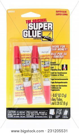 Winneconne, Wi -6 March 2018: A Package Of The Original Super Glue On An Isolated Background.