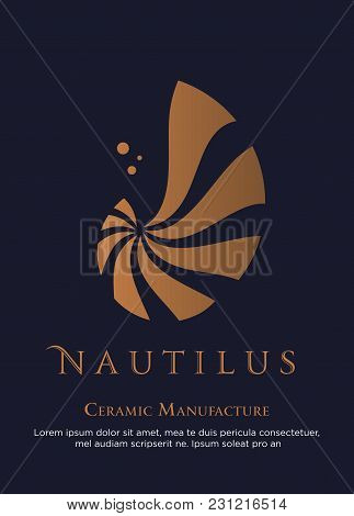Vector Illustration With Seashell Nautilus. Object For Your Logo / Card / Flyer. Ceramic Manufacture
