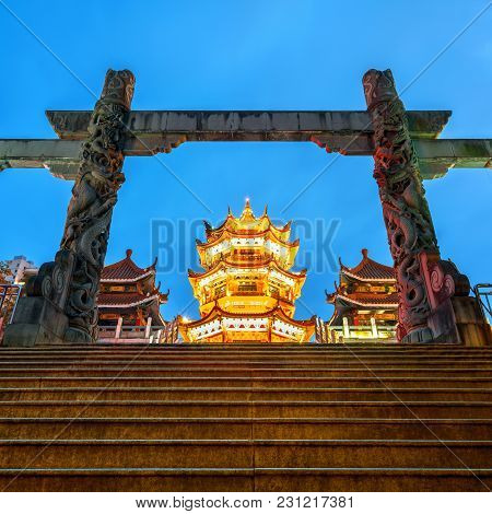 The Famous Chinese Classical Architecture Is Located On The Bank Of The Jiulong River, Weizheng Pavi