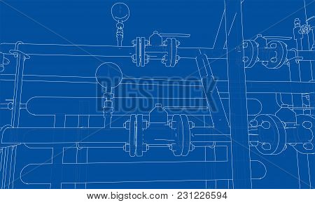Sketch Industrial Equipment. Eps 10 Vector Format. Vector Rendering Of 3d