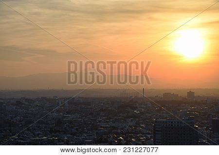 Sunset In Setagaya-ku, Tokyo , Japan With Mount Fuji