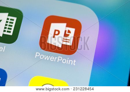 Sankt-petersburg, Russia, March 14, 2018: Microsoft Office Powerpoint Application Icon On Apple Ipho