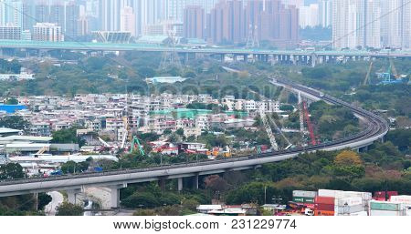 Tin Shui Wain, Hong Kong 23 February 2018:- Train passing the rail in Hong Kong 
