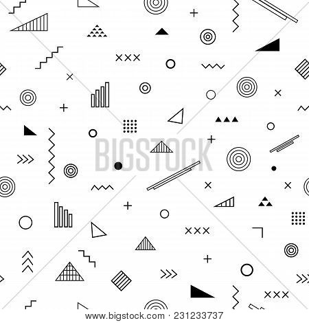 Seamless Pattern With Memphis Style. Abstract Geometric Background With Different Geometrical Shapes