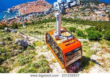 Panoramic view Old town of Dubrovnik from hill, Croatia