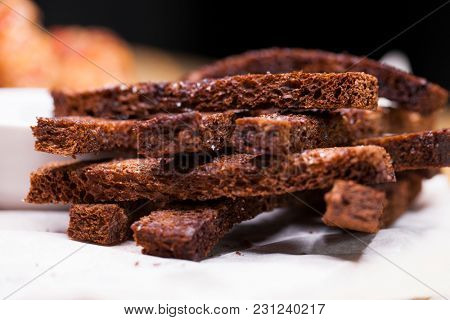 Close up croutons from black bread