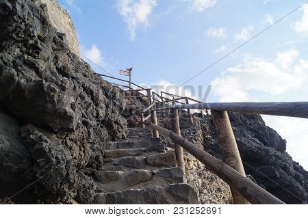 Stairway In Ajuy Fuerteventura - You Have To Climb Many Stairs To Reach The Famous Caves Of Ajuy