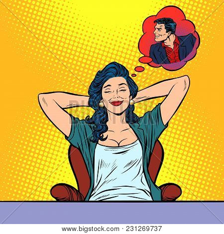 Woman Dreams, Devilish Male Seducer. Pop Art Retro Vector Illustration Comic Cartoon Vintage Kitsch 