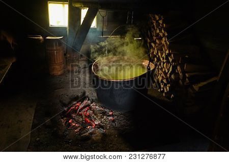 Room Used For Production And Smoking Of Cheese In A Farm On The Mountains