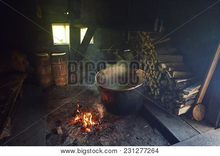 Room Used For Production And Smoking Of Cheese In A Farm On The Mountains