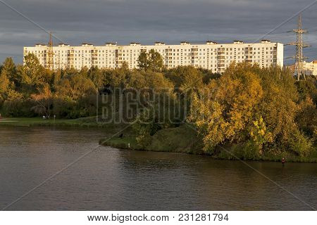 Moscow - September 16, 2016: Modern Building In Strogino Region On Bank Of Moskva-river