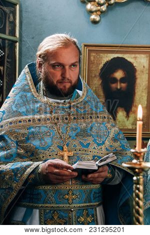 Voyutyn, Volyn / Ukraine - October 14 2008: Orthodox Priest During Celebration Pokrov