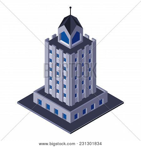 Skycraper Business Center Building, Office, For Real Estate Brochures Or Web Icon. Isometric Vector 