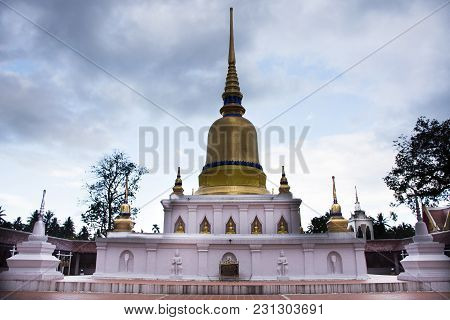 Wat Phra That Sawi Temple In Chumphon, Thailand While Raining Storm