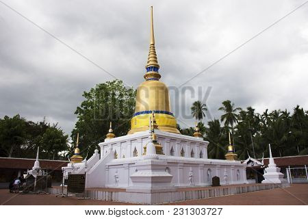 Wat Phra That Sawi Temple In Chumphon, Thailand While Raining Storm