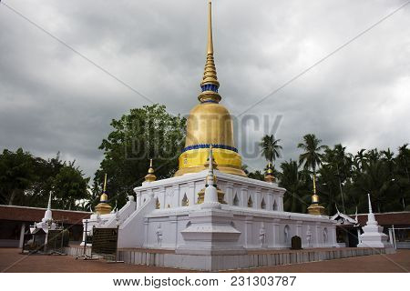 Wat Phra That Sawi Temple In Chumphon, Thailand While Raining Storm