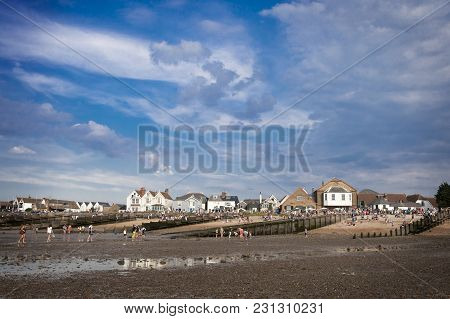 Whitstable, Uk - August 21 2014: People Are Looking For Crabs And Clams On The Sea Bed At Low Tide I