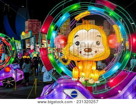 Singapore - Feb 21 : The Year Of The Dog Celebration Lanterns At River Hongbao In Singapore On Febru