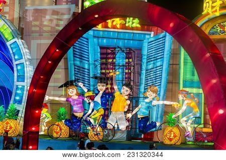 Singapore - Feb 21 : The Year Of The Dog Celebration Lanterns At River Hongbao In Singapore On Febru