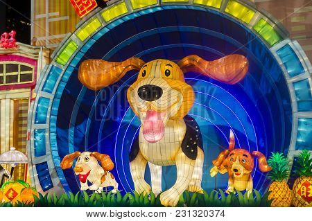 Singapore - Feb 21 : The Year Of The Dog Celebration Lanterns At River Hongbao In Singapore On Febru