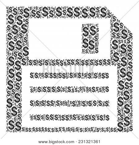 Floppy Disk Mosaic Of American Dollars. Vector Dollar Currency Symbols Are Combined Into Floppy Disk