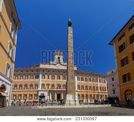 Montecitorio Square On A Sunny Day. Rome. Italy