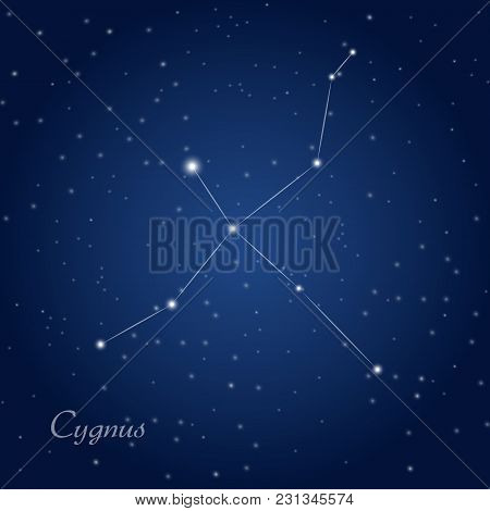 Cygnus Constellation At Starry Dark Night Sky