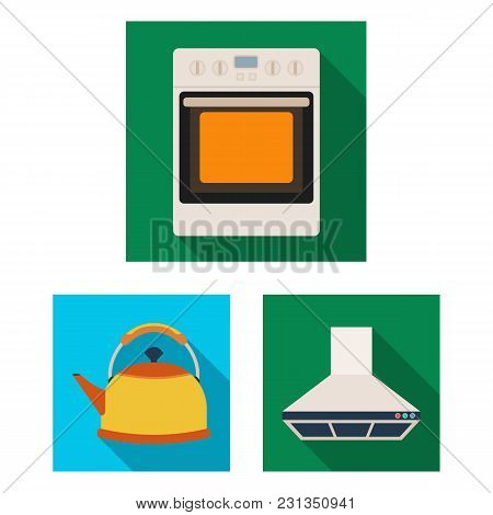 Kitchen Equipment Flat Icons In Set Collection For Design. Kitchen And Accessories Vector Symbol Sto