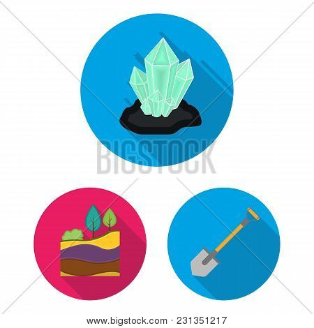 Mining Industry Flat Icons In Set Collection For Design. Equipment And Tools Vector Symbol Stock  Il