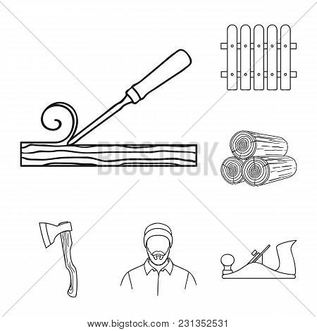 Sawmill And Timber Outline Icons In Set Collection For Design. Hardware And Tools Vector Symbol Stoc