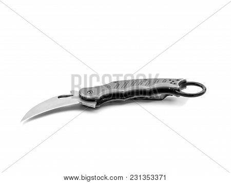 Criminality - Sharp Pocket Knife. Stainless Steel Folding Knife White Background