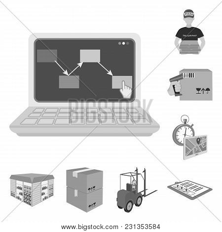 Logistics And Delivery Monochrome Icons In Set Collection For Design. Transport And Equipment Isomet