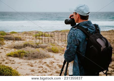 Photographer Takes A Picture Of Ocean Brakers And Waves On Sao Vicente Island Cape Verde.