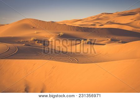 Sand Dunes In The Sahara Desert, Merzouga, Morocco