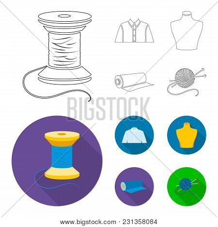 A Man's Shirt, A Mannequin, A Roll Of Fabric, A Ball Of Threads And Knitting Needles.atelier Set Col