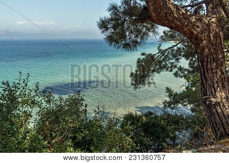 Beach With Blue Waters In Thassos Island, East Macedonia And Thrace, Greece