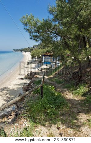 Beach With Blue Waters In Thassos Island, East Macedonia And Thrace, Greece