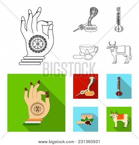 Country India Outline, Flat Icons In Set Collection For Design.india And Landmark Vector Symbol Stoc