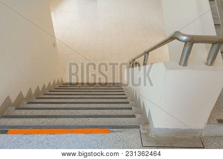 Way Down Stairs Terrazzo Flooring Select Focus With Shallow Depth Of Field,marble Floor