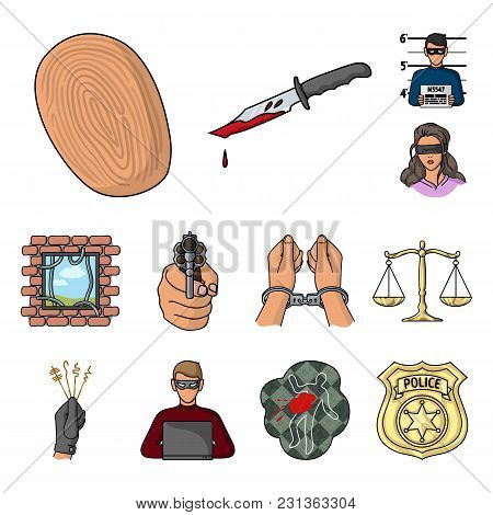 Crime And Punishment Cartoon Icons In Set Collection For Design.criminal Vector Symbol Stock  Illust