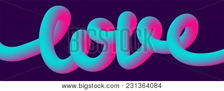 Valentines Day Romantic Love. Horizontal Neon Blend Banner. Vector Line Illustration Poster. Ultravi