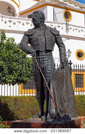 The Statue Of Curro Romero, A Famous Torero From Seville, In Front Of Plaza De Toros De La Maestranz