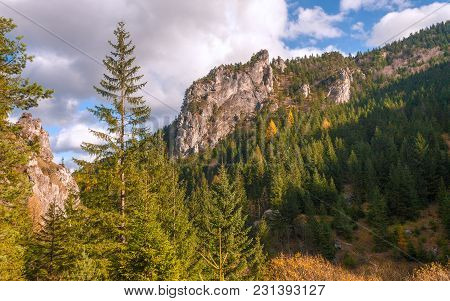 Mountain Landscape In Autumn Season, The Vratna Valley At The National Park Mala Fatra, Slovakia, Eu