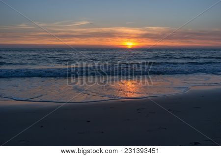 Beautiful And Colorful Sunset Sky Over The North Sea, Petten, Holland